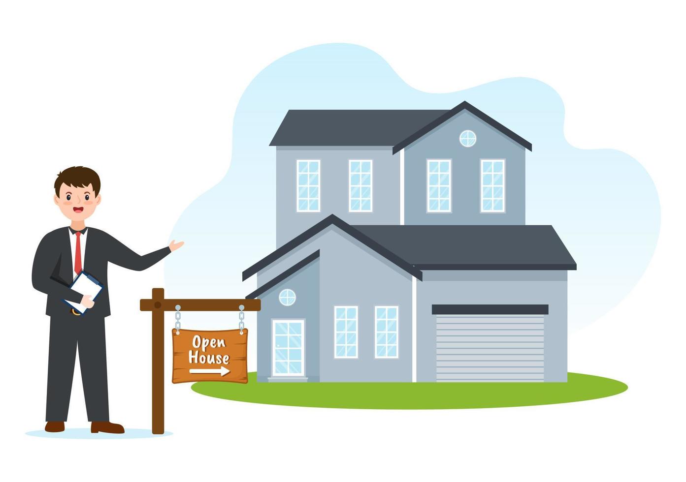 Aperto Casa per ispezione proprietà benvenuto per il tuo nuovo casa vero tenuta servizio nel piatto cartone animato mano disegnato modelli illustrazione vettore