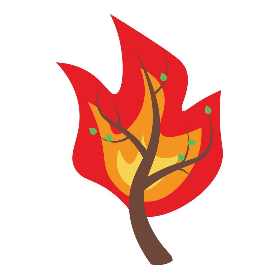 albero nel fuoco icona, isometrico stile vettore