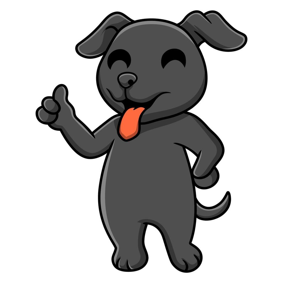carino nero labrador cane cartone animato dando pollice su vettore