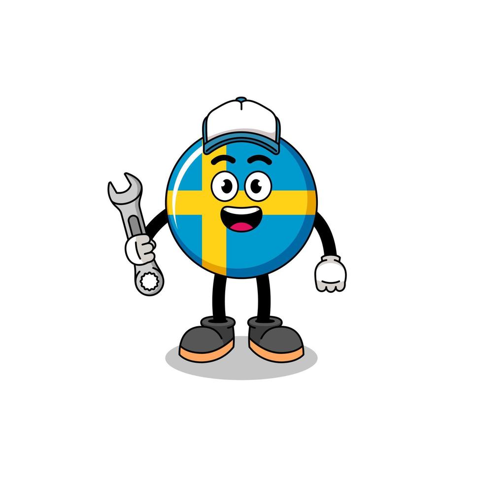 Svezia bandiera illustrazione cartone animato come un' meccanico vettore