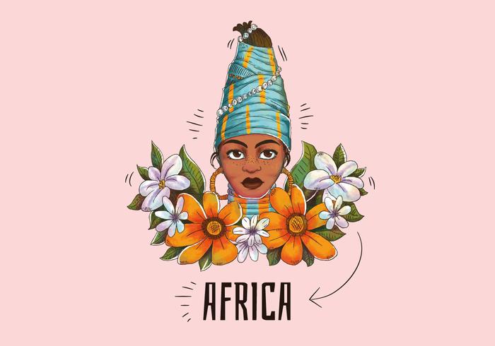 Donna tribale africana con il vettore dei fiori e delle foglie