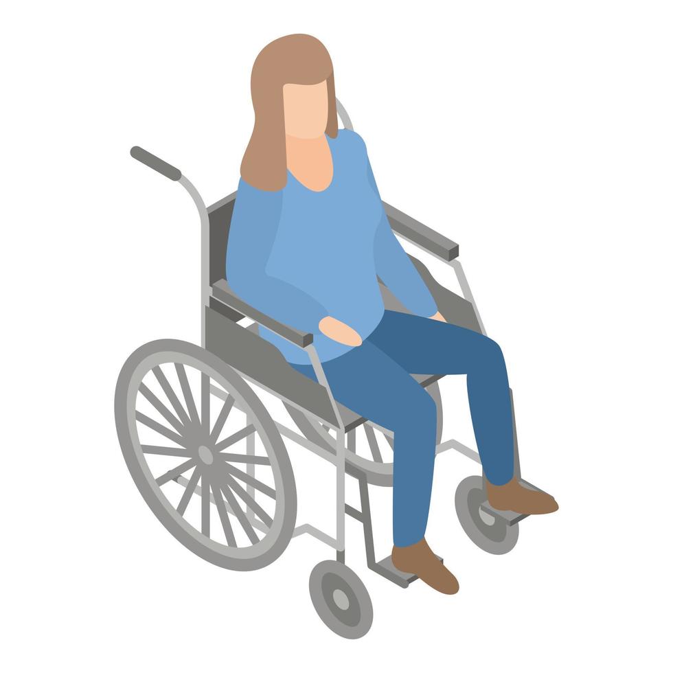 donna nel sedia a rotelle icona, isometrico stile vettore