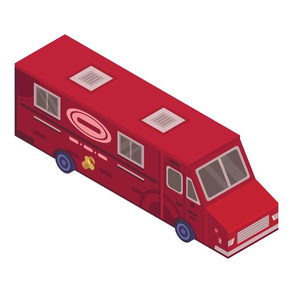 rosso cibo camion icona, isometrico stile vettore