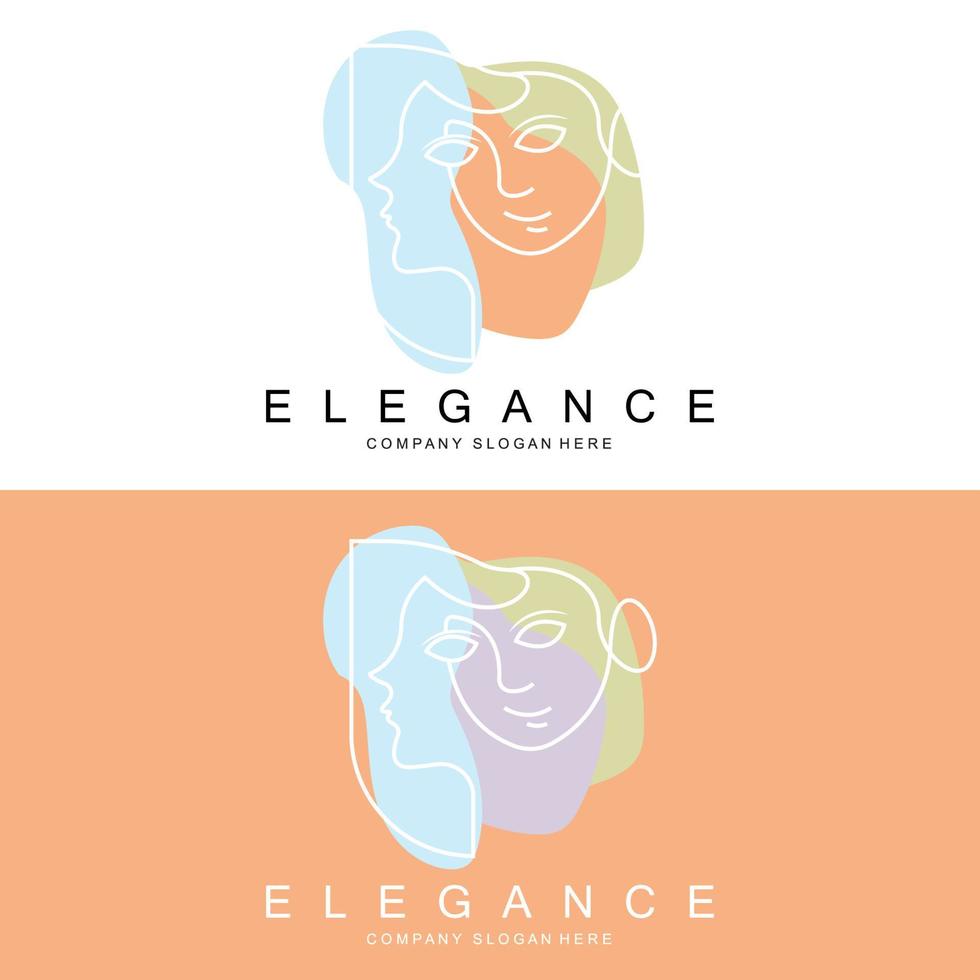 design del logo della donna di bellezza, illustrazione vettoriale del salone di cura dei capelli