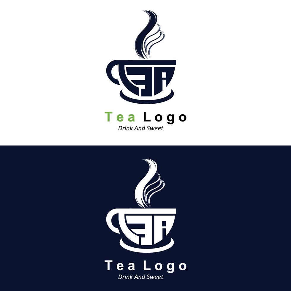 design del logo del tè, icona della bevanda vettoriale dalle foglie verdi, per la salute