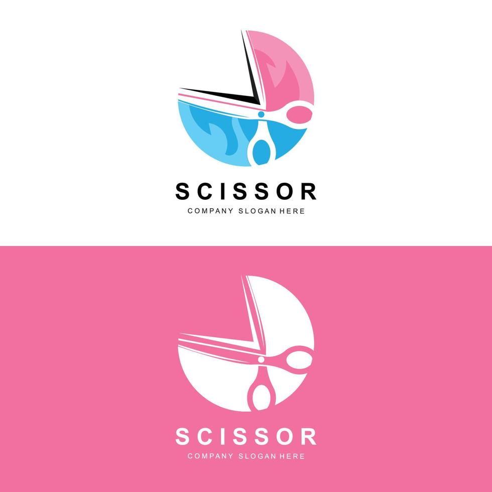 design del logo delle forbici, illustrazione vettoriale icona dell'utensile da taglio banner adesivo e marchio aziendale del barbiere
