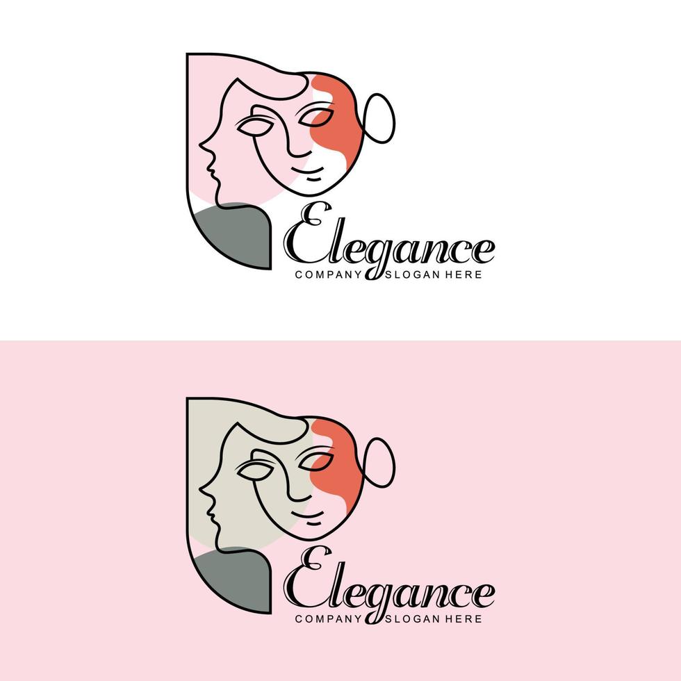 design del logo della donna di bellezza, illustrazione vettoriale del salone di cura dei capelli