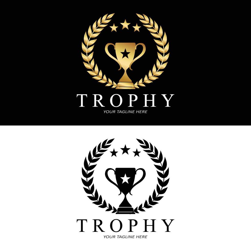 trofeo logo disegno, premio vincitore campionato trofeo vettore, successo marca vettore