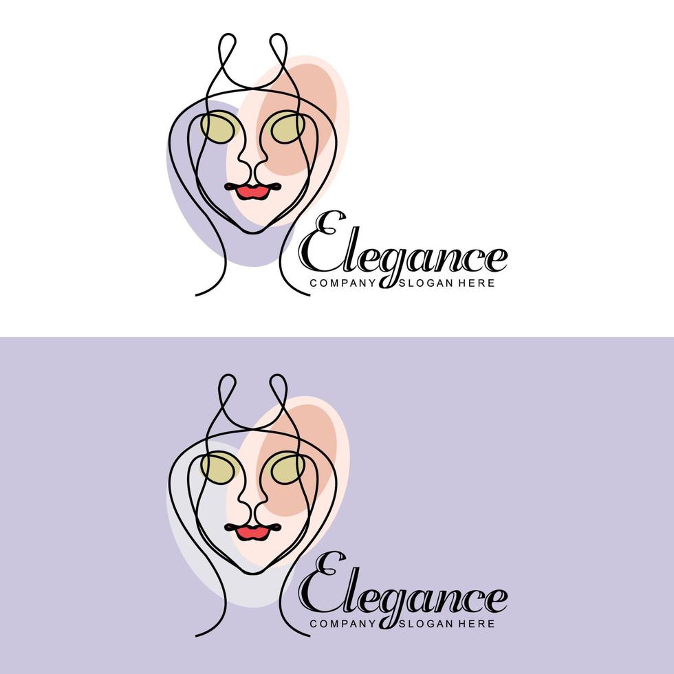 design del logo della donna di bellezza, illustrazione vettoriale del salone di cura dei capelli