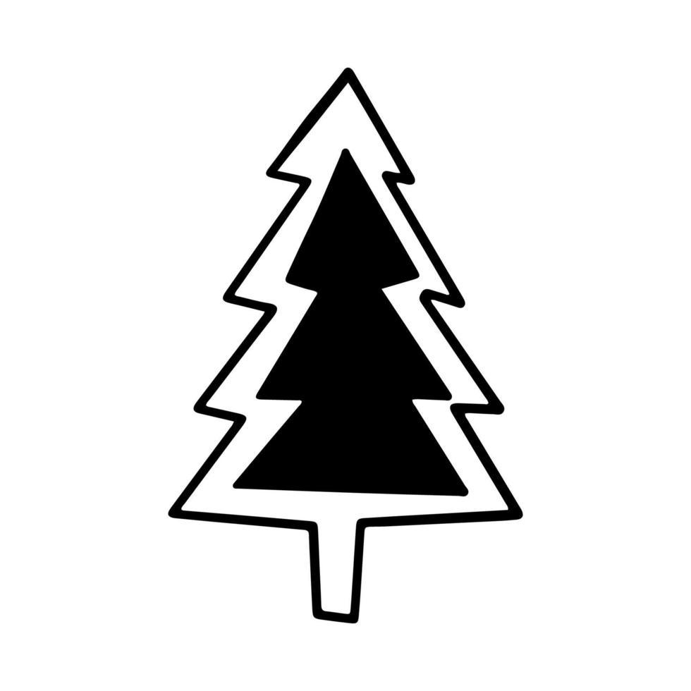 Natale albero nel scarabocchio stile. contento nuovo anno. mano disegnato schizzo di un' Natale albero. vettore illustrazione. isolato su un' bianca sfondo. illustrazione per grafica, sito web, logo, icone, cartoline