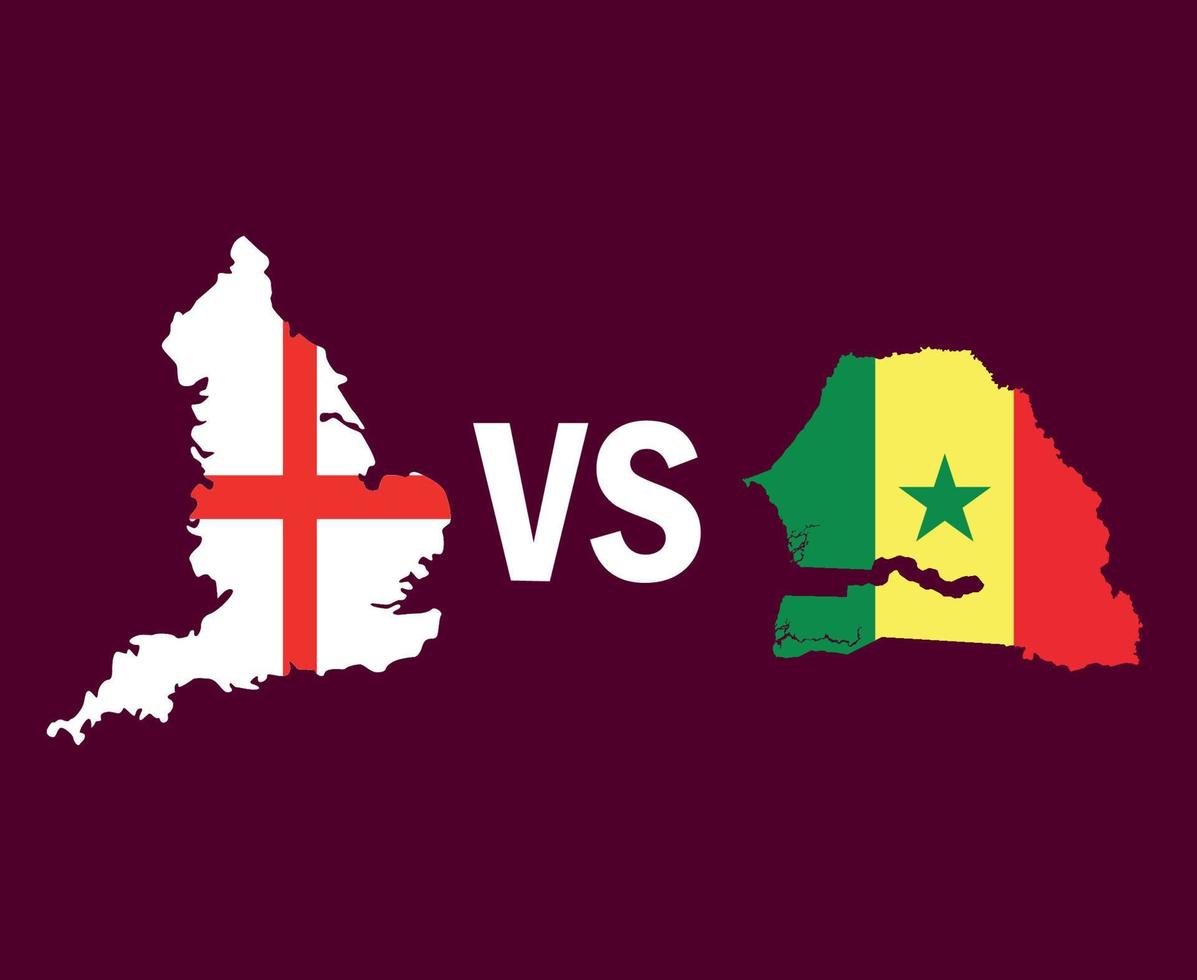 Inghilterra e Senegal carta geografica bandiera simbolo design Africa e Europa calcio finale vettore africano e europeo paesi calcio squadre illustrazione