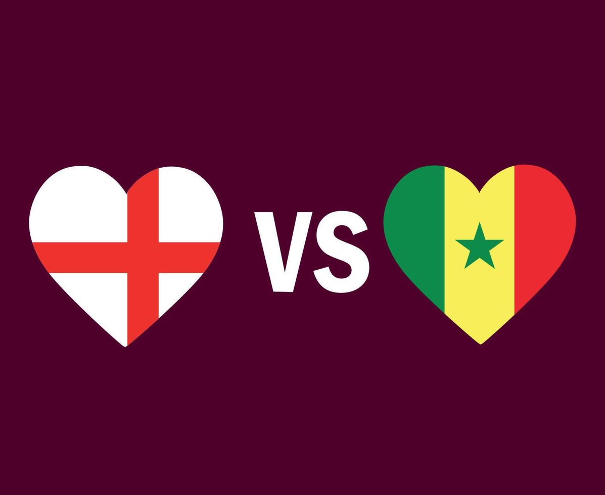 Inghilterra e Senegal bandiera cuore simbolo design Africa e Europa calcio finale vettore africano e europeo paesi calcio squadre illustrazione