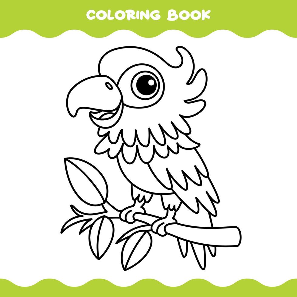 colorazione pagina con cartone animato pappagallo vettore