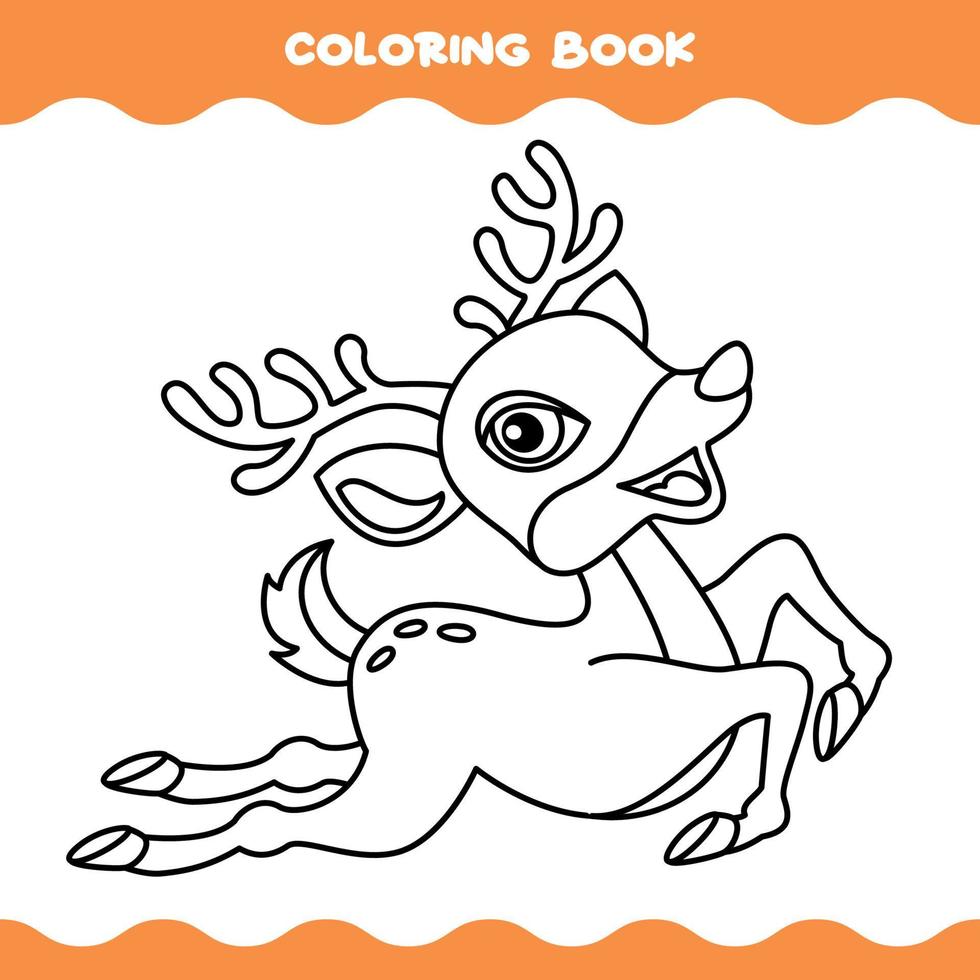 colorazione pagina con cartone animato cervo vettore