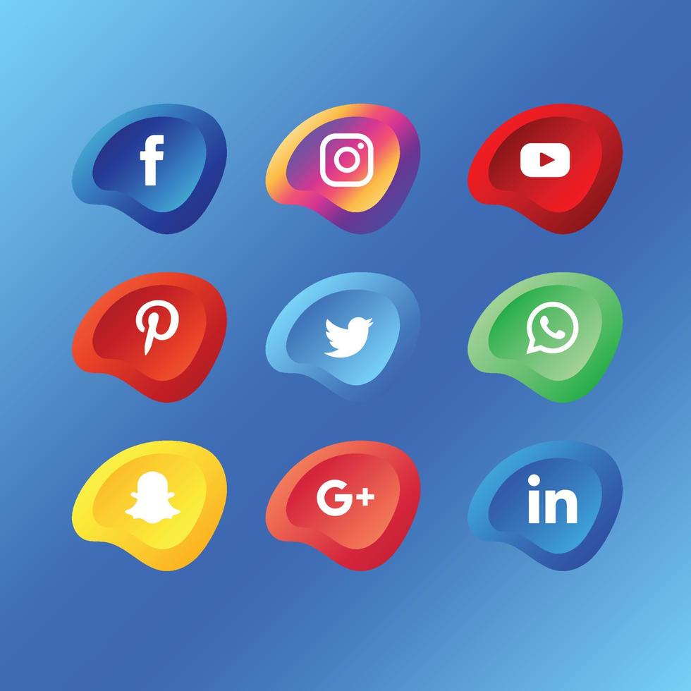 raccolta del popolare logo dei social media. facebook, instagram, twitter, linkedin, youtube, telegram, vimeo, snapchat, whatsapp. set editoriale realistico. vettore