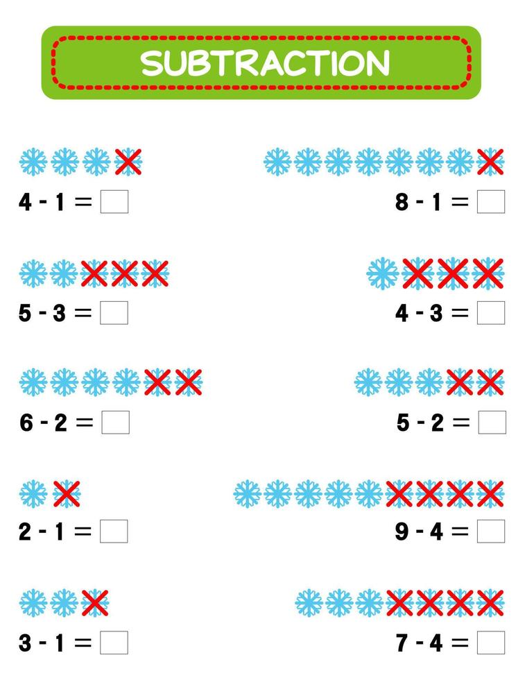 sottrazione. matematica foglio di lavoro per bambini. sviluppando matematica abilità. risolvere esempi e scrivere. matematica. vettore illustrazione.educativo matematica bambini gioco. sottrazione per bambini