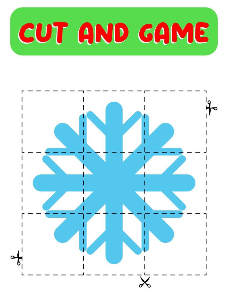 tagliare e gioco fiocco di neve. educativo bambini gioco, stampabile fogli di lavoro.puzzle con fiocco di neve vettore