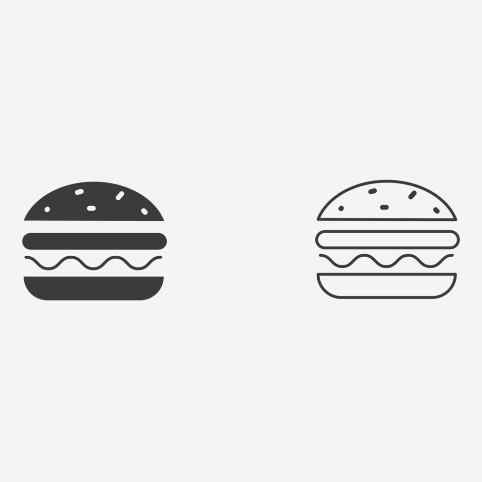 hamburger, Sandwich, Hamburger, cheeseburger, veloce cibo icona vettore isolato simbolo cartello