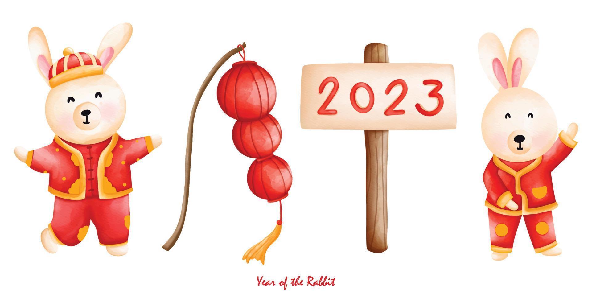 carino coniglietto nel Cinese tradizionale costume 2023, cheongsam vestire, il anno di coniglio vettore