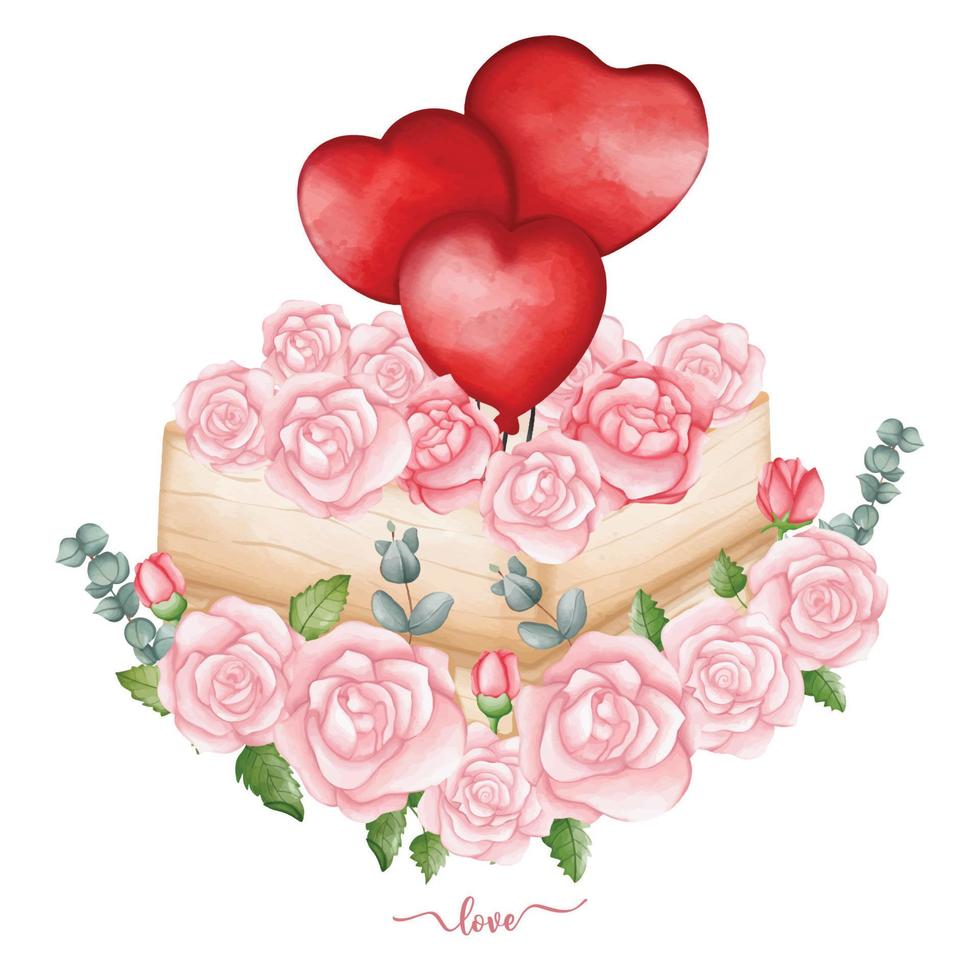 mazzo di rosa con cuore mano disegnato illustrazione per San Valentino vettore