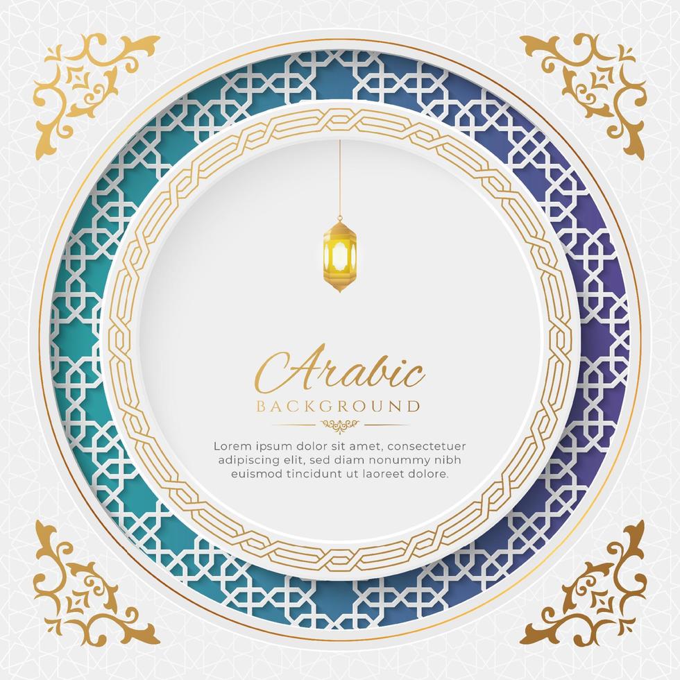 Arabo islamico elegante bianca e d'oro lusso ornamentale sfondo con Arabo confine modello vettore
