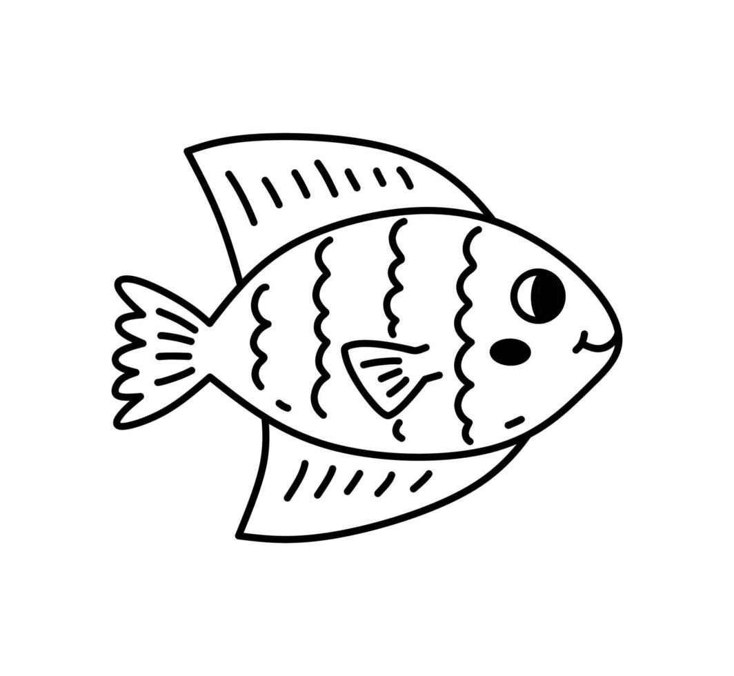 carino pesce isolato su bianca sfondo. vettore disegnato a mano illustrazione nel scarabocchio stile. Perfetto per decorazioni, logo, vario disegni.