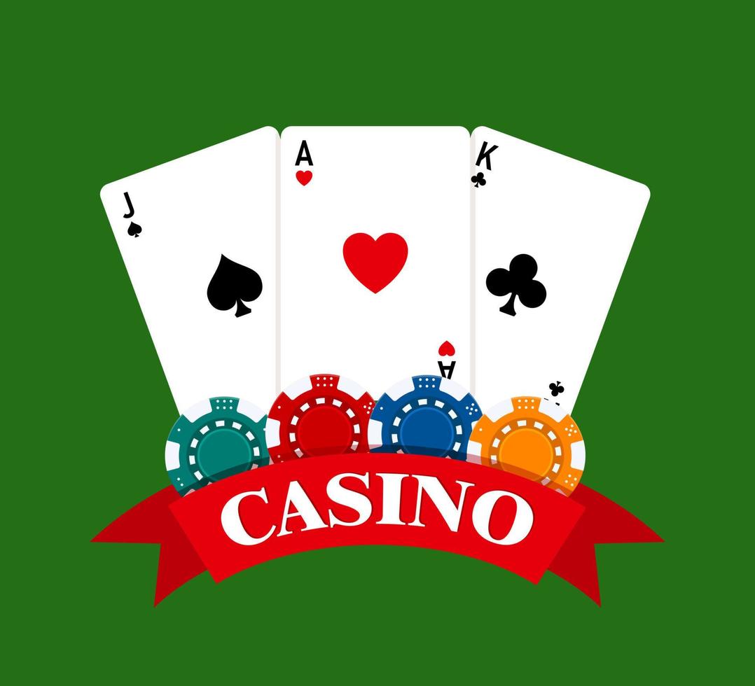 tascabile casinò gioco d'azzardo impostato con carte, patatine fritte su verde sfondo. in linea ragnatela casinò striscione. vettore illustrazione.