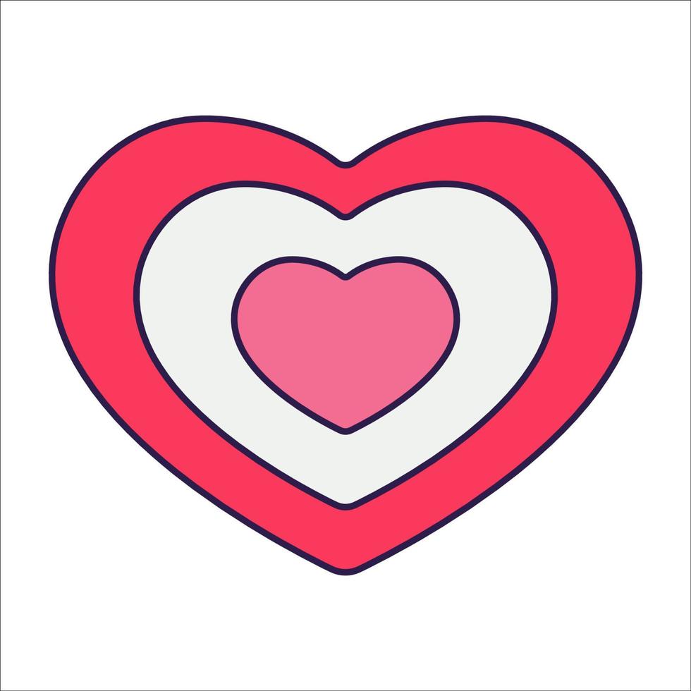 retrò San Valentino giorno icona cuore. amore simboli nel il alla moda pop linea arte stile. il figura di un' cuore nel morbido rosa, rosso e corallo colore. vettore illustrazione isolato.