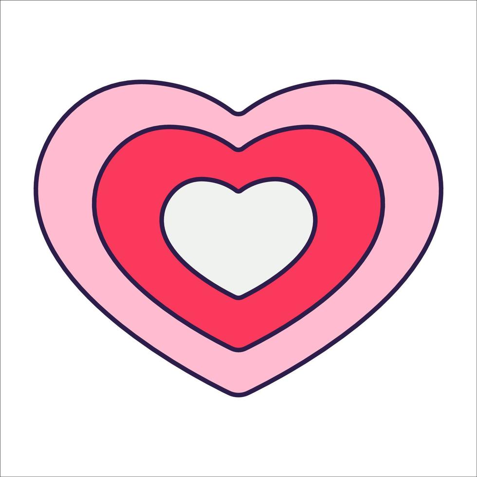 retrò San Valentino giorno icona cuore. amore simboli nel il alla moda pop linea arte stile. il figura di un' cuore nel morbido rosa, rosso e corallo colore. vettore illustrazione isolato.