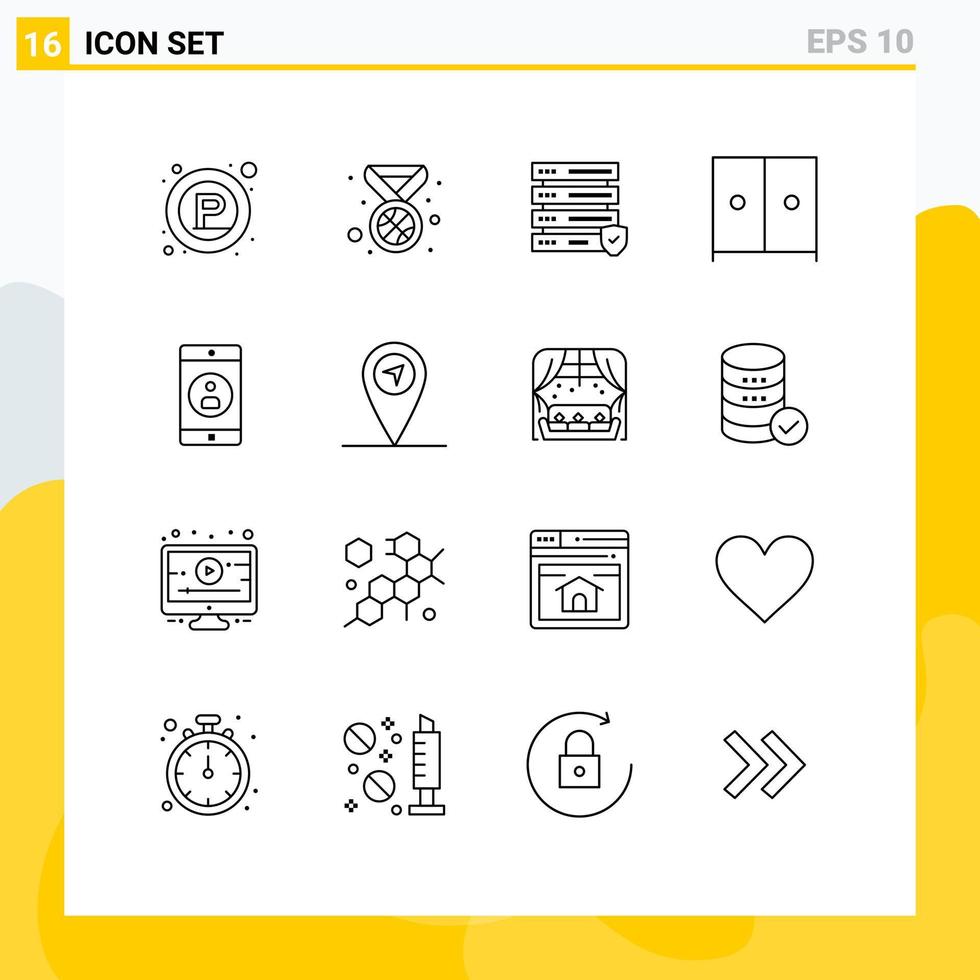 16 creativo icone moderno segni e simboli di GPS mobile applicazione sicurezza mobile armadio modificabile vettore design elementi