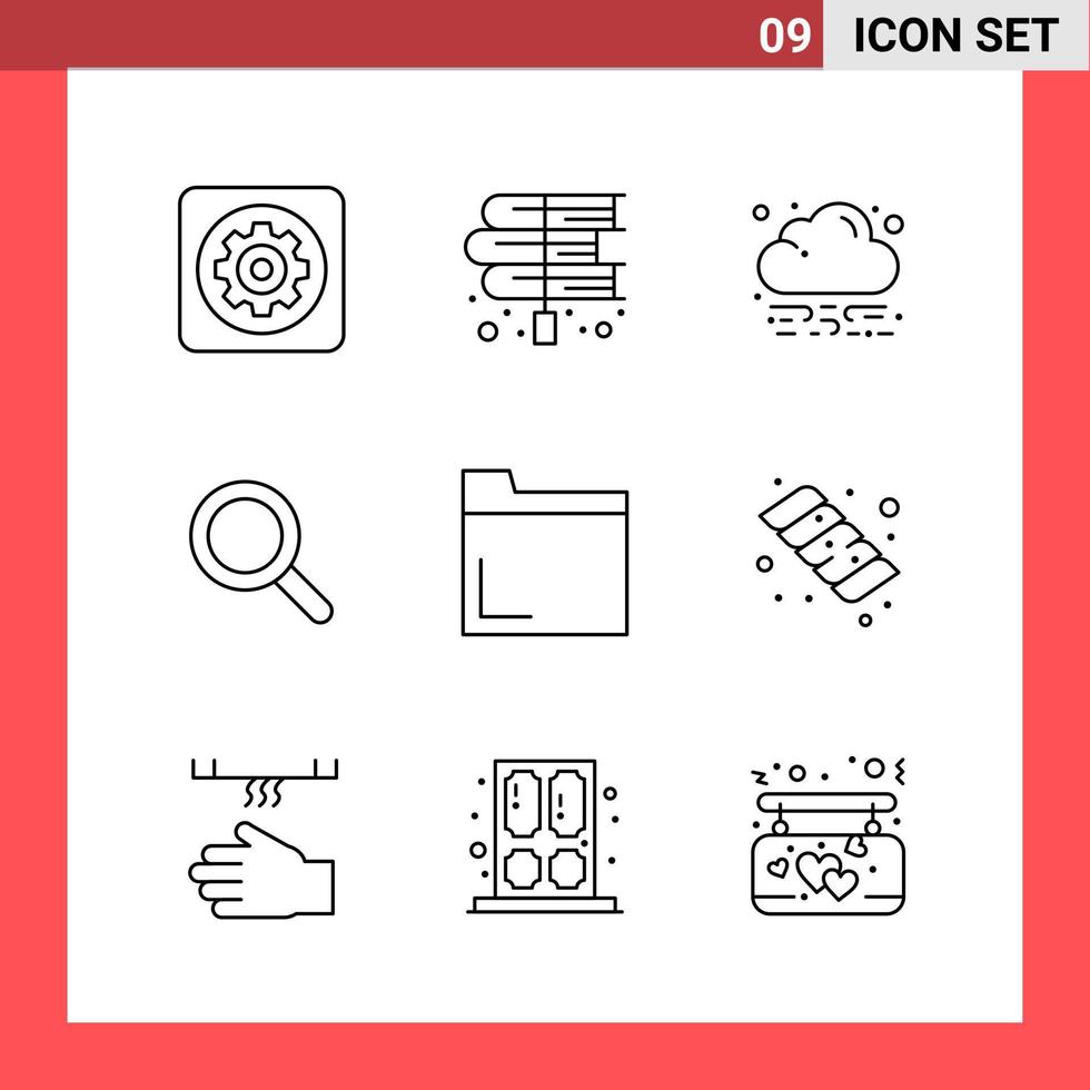 9 icona imballare linea stile schema simboli su bianca sfondo semplice segni per generale progettazione creativo nero icona vettore sfondo