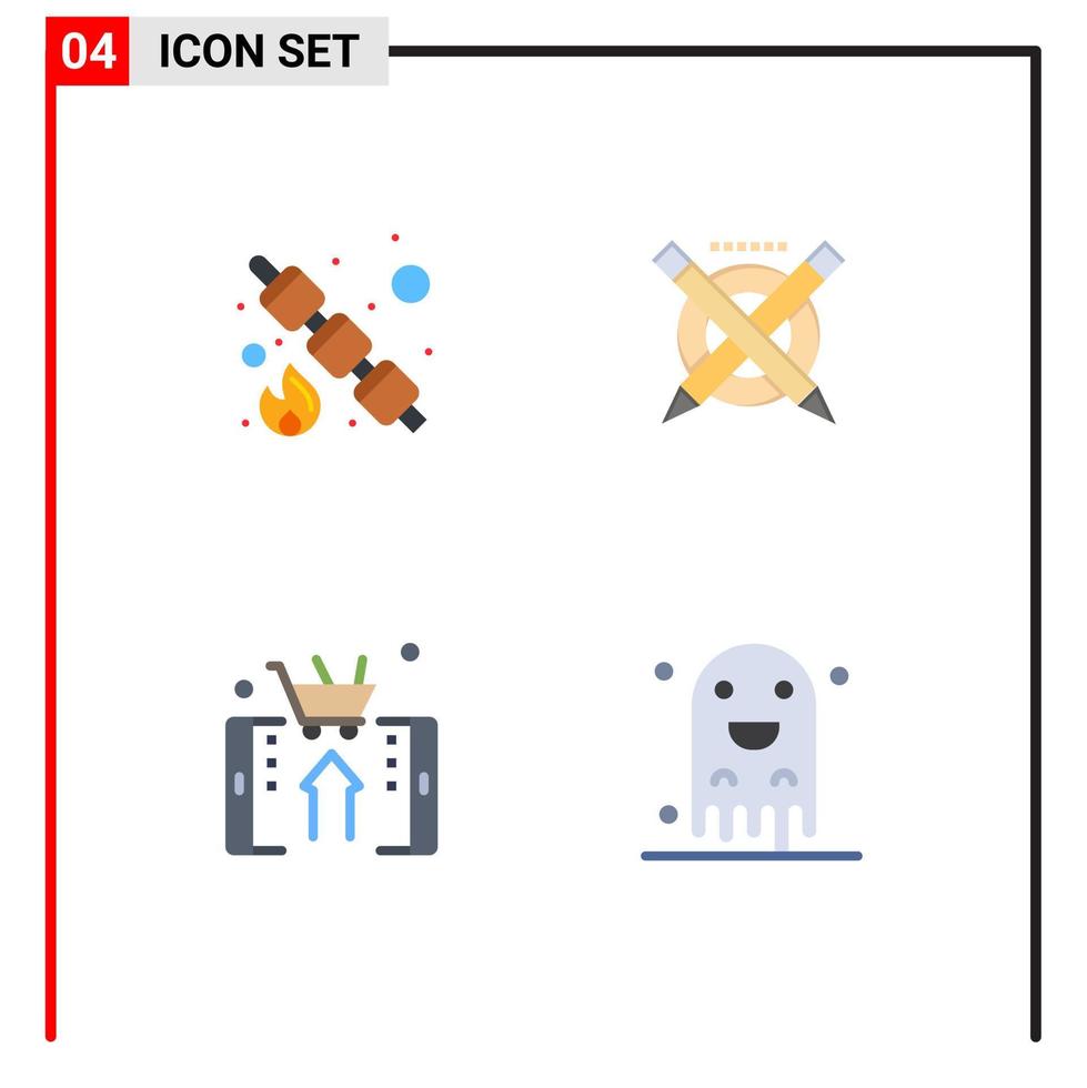 piatto icona imballare di 4 universale simboli di marshmallow in linea dolce penna shopping modificabile vettore design elementi