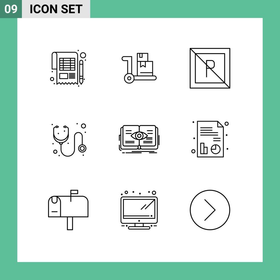 9 schema concetto per siti web mobile e applicazioni libro stetoscopio no medicina medico modificabile vettore design elementi