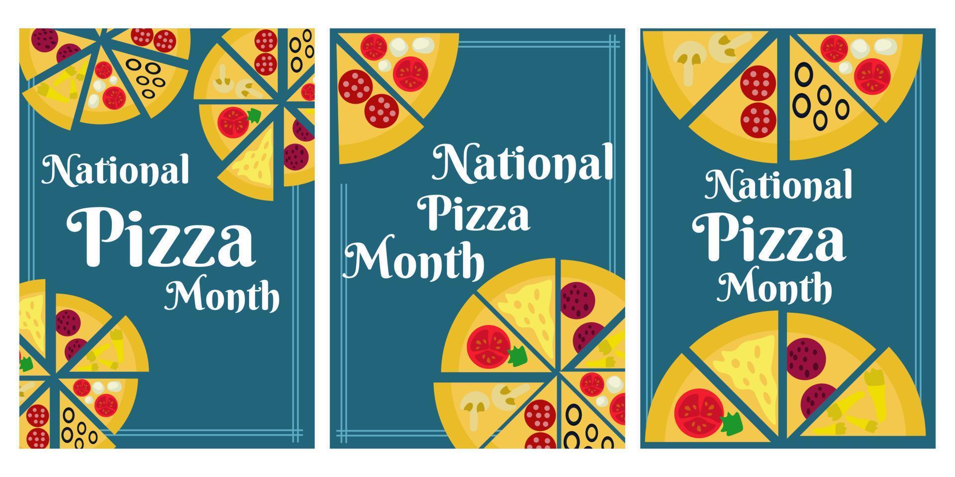 nazionale Pizza mese, impostato di verticale striscioni, manifesti o volantini vettore