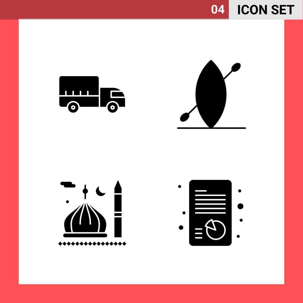 4 icona imballare solido stile glifo simboli su bianca sfondo semplice segni per generale progettazione creativo nero icona vettore sfondo
