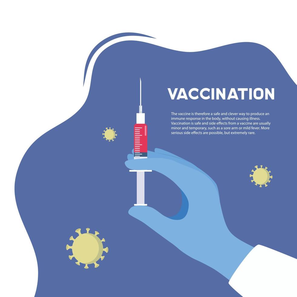 vaccinazione concetto. medici mano con un' siringa e posto per testo. utilizzabile per ragnatela striscione, articoli, infografica. piatto vettore illustrazione.