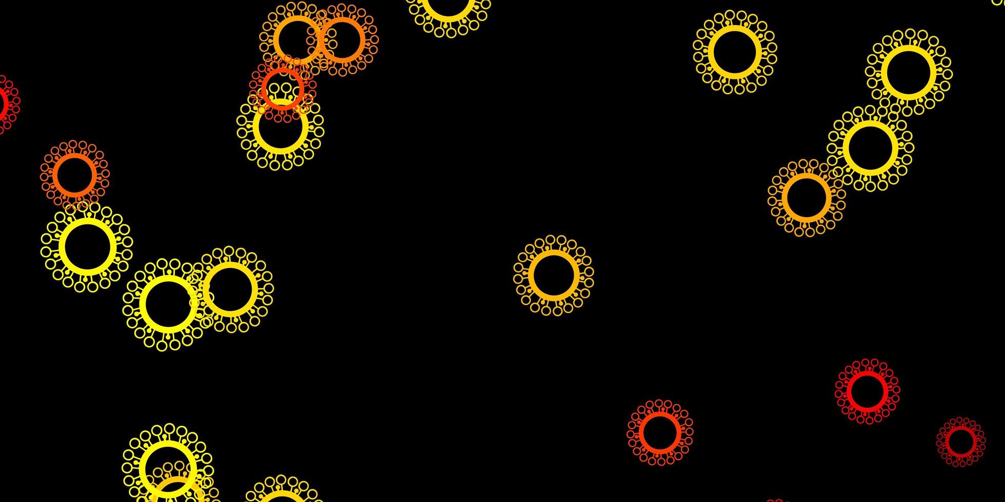 sfondo arancione scuro con simboli di virus. vettore
