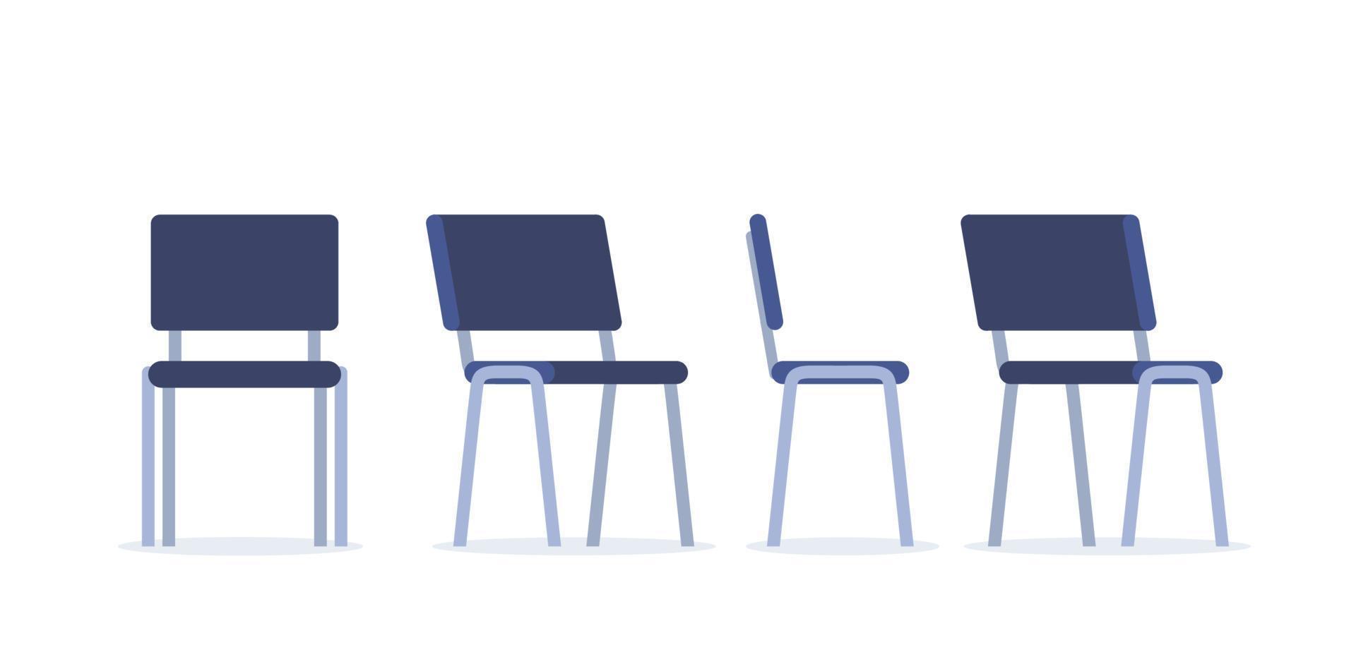 ufficio sedia nel vario punti di Visualizza. mobilia per ufficio interno nel piatto stile. vettore illustrazione.