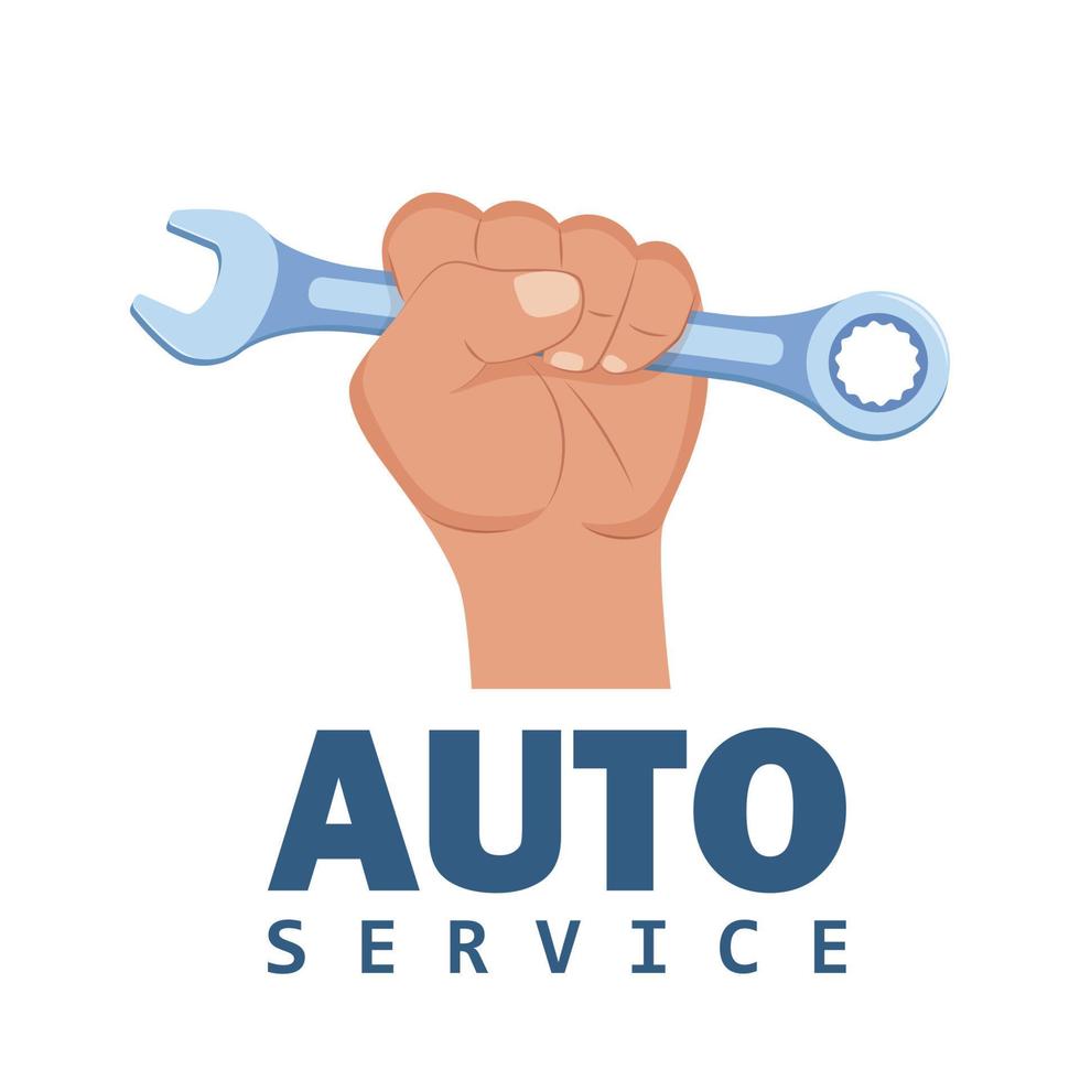 auto servizio e riparazione, pneumatico servizio, diagnostica. chiave inglese nel mano auto meccanica. auto servizio. auto riparazione simbolo. vettore illustrazione.