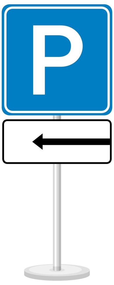 segno di parcheggio freccia sinistra con supporto isolato su sfondo bianco vettore