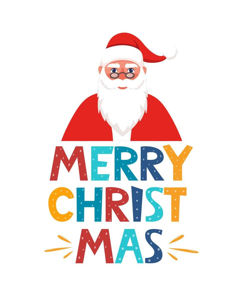 carino Santa Claus personaggio e lettering allegro Natale. allegro Natale calligrafia design. creativo tipografia per vacanza saluto. vettore illustrazione.