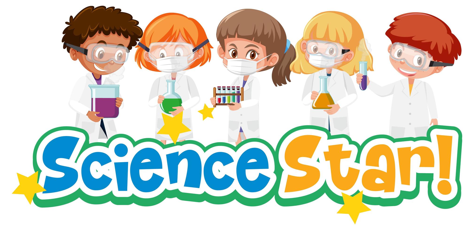 stella della scienza con bambino che tiene oggetto di scienza sperimentale isolato su sfondo bianco vettore