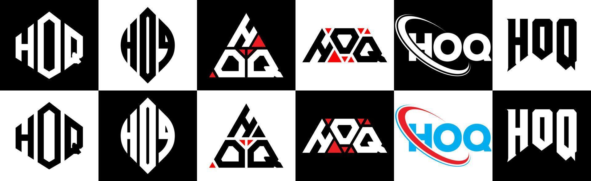hoq lettera logo design nel sei stile. hoq poligono, cerchio, triangolo, esagono, piatto e semplice stile con nero e bianca colore variazione lettera logo impostato nel uno tavola da disegno. hoq minimalista e classico logo vettore