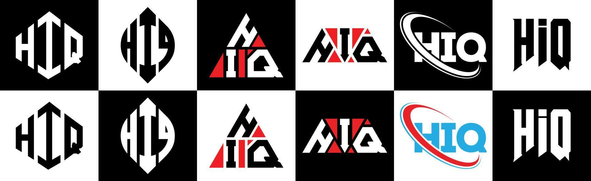 hiq lettera logo design nel sei stile. hiq poligono, cerchio, triangolo, esagono, piatto e semplice stile con nero e bianca colore variazione lettera logo impostato nel uno tavola da disegno. hiq minimalista e classico logo vettore