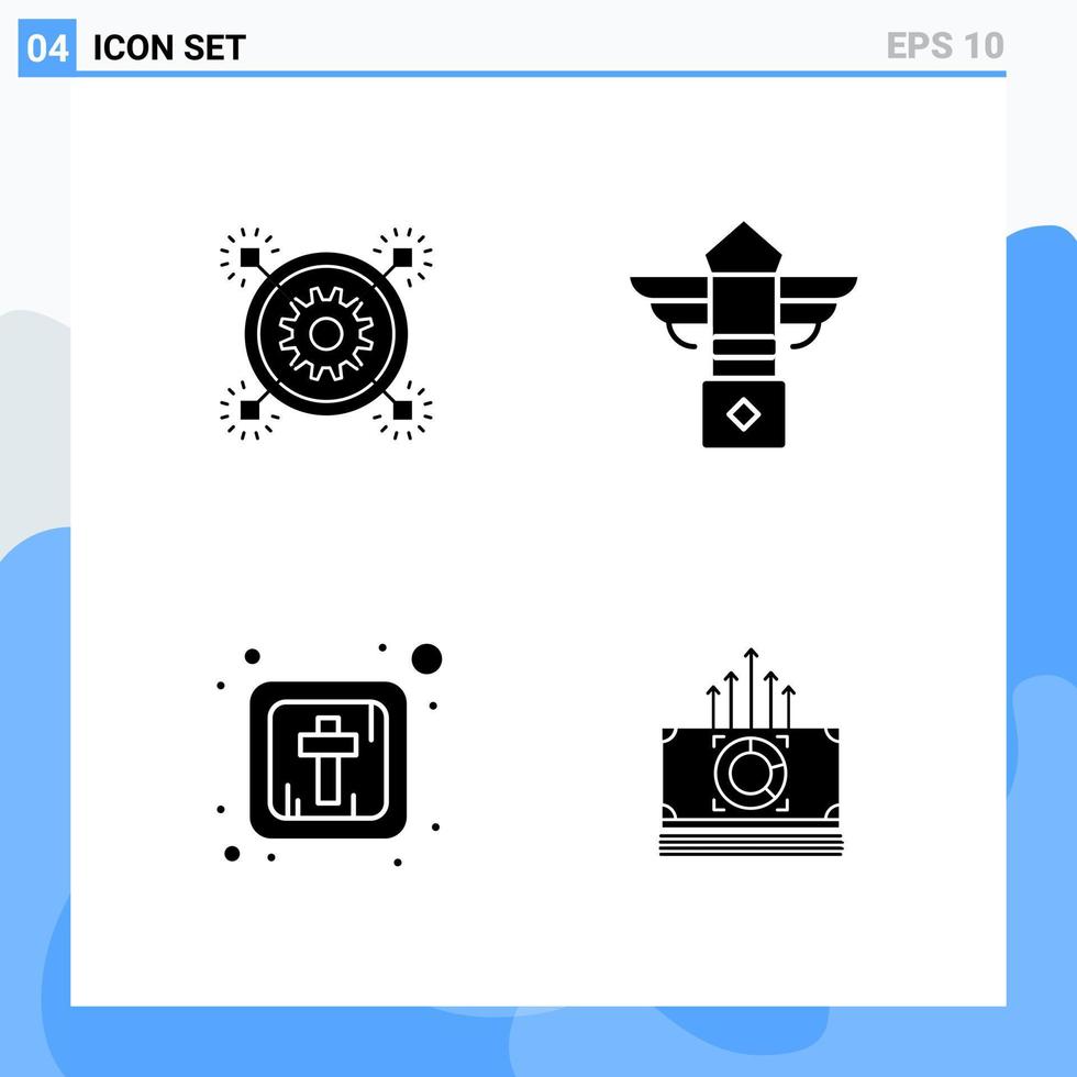 moderno 4 solido stile icone glifo simboli per generale uso creativo solido icona cartello isolato su bianca sfondo 4 icone imballare creativo nero icona vettore sfondo