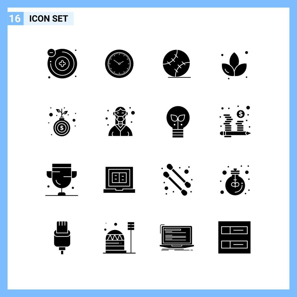 16 icone solido stile creativo glifo simboli nero solido icona cartello isolato su bianca sfondo creativo nero icona vettore sfondo