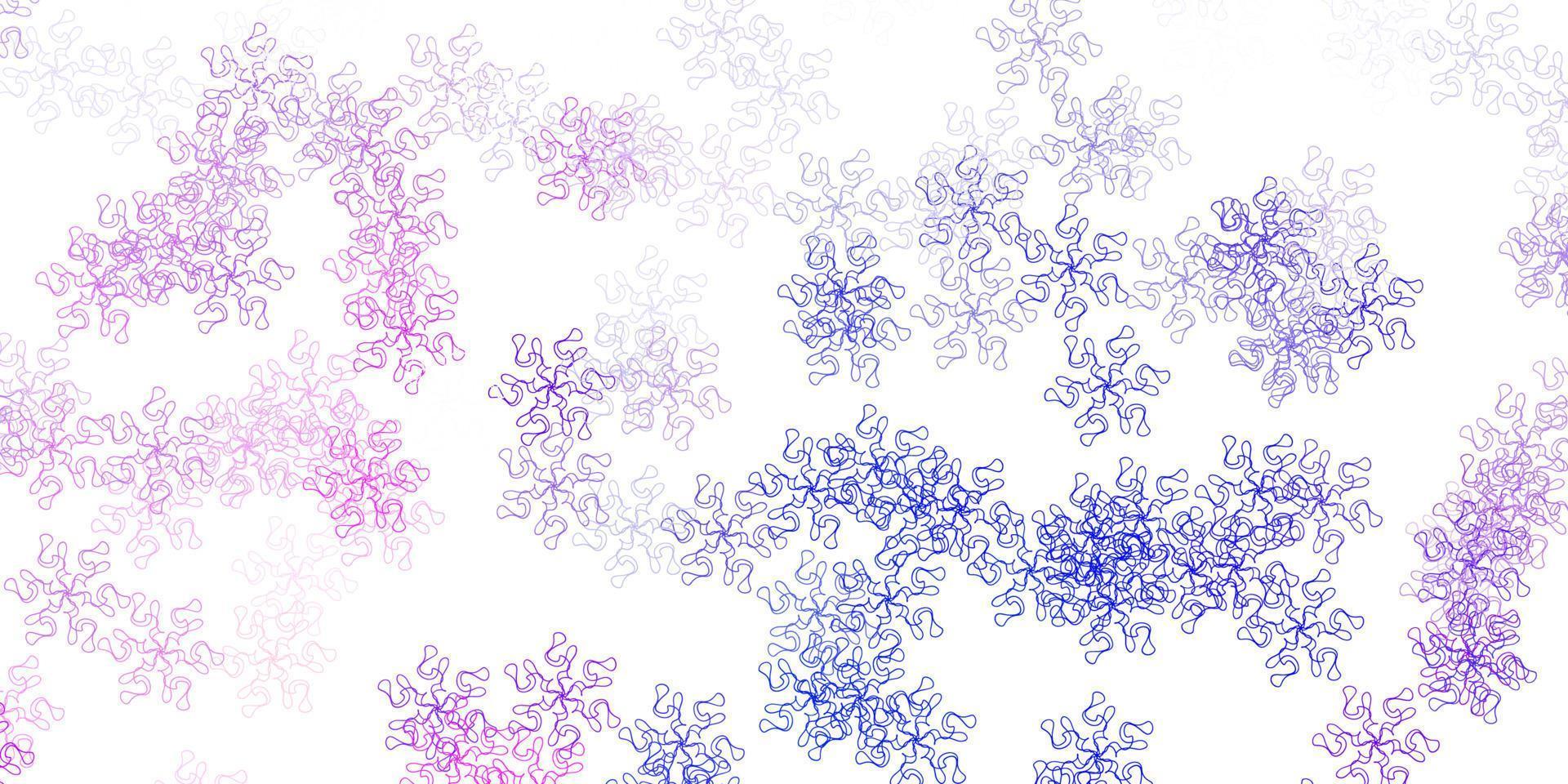 modello di doodle di vettore blu chiaro, giallo con fiori.