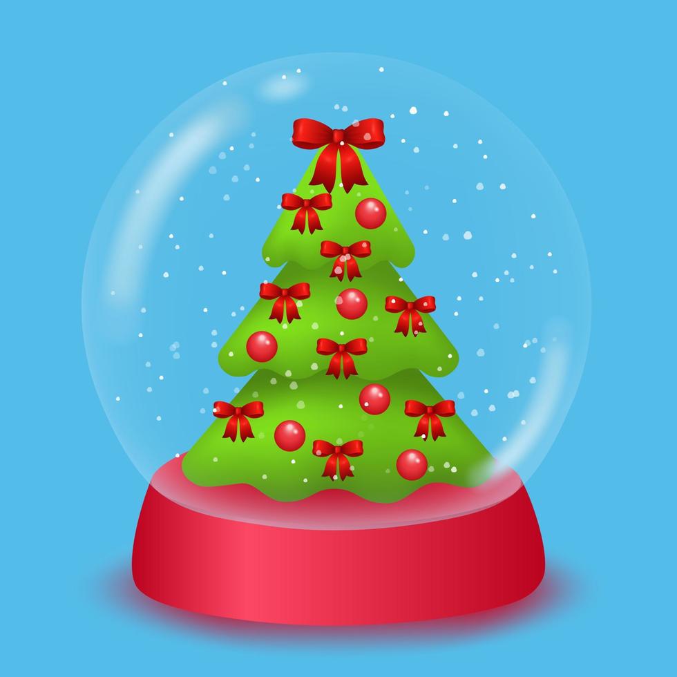 realistico neve globo con un' decorato Natale albero dentro. festivo bicchiere palla modello. decorativo design elemento per inverno vacanze. vettore illustrazione.