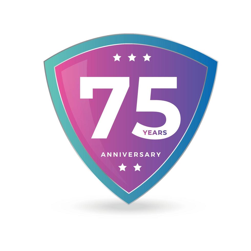 75 ° anni anniversario festeggiare icona logo etichetta vettore evento oro colore scudo