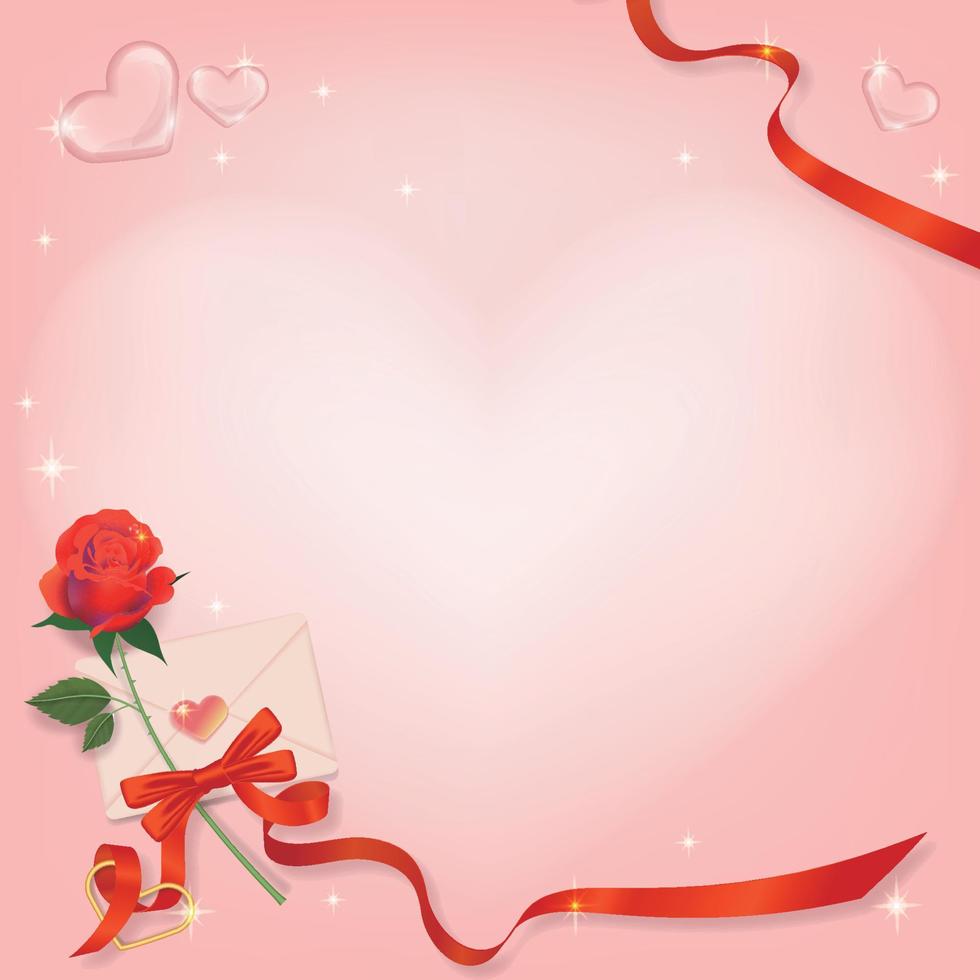 rosa amore cuore sfondo con rosa fiore, amore lettera e nastro per san valentino giorno, donne e Di Più vettore